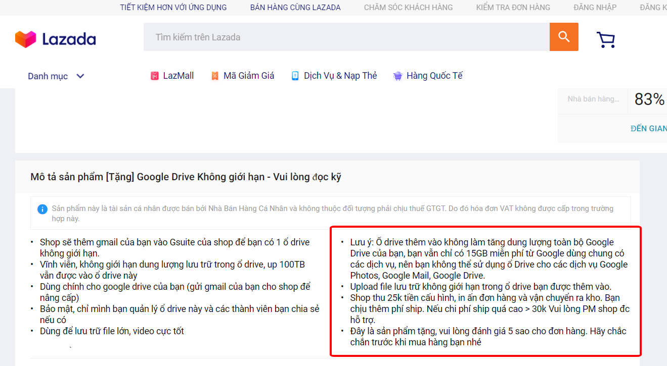 tăng dung lượng google drive Lazada
