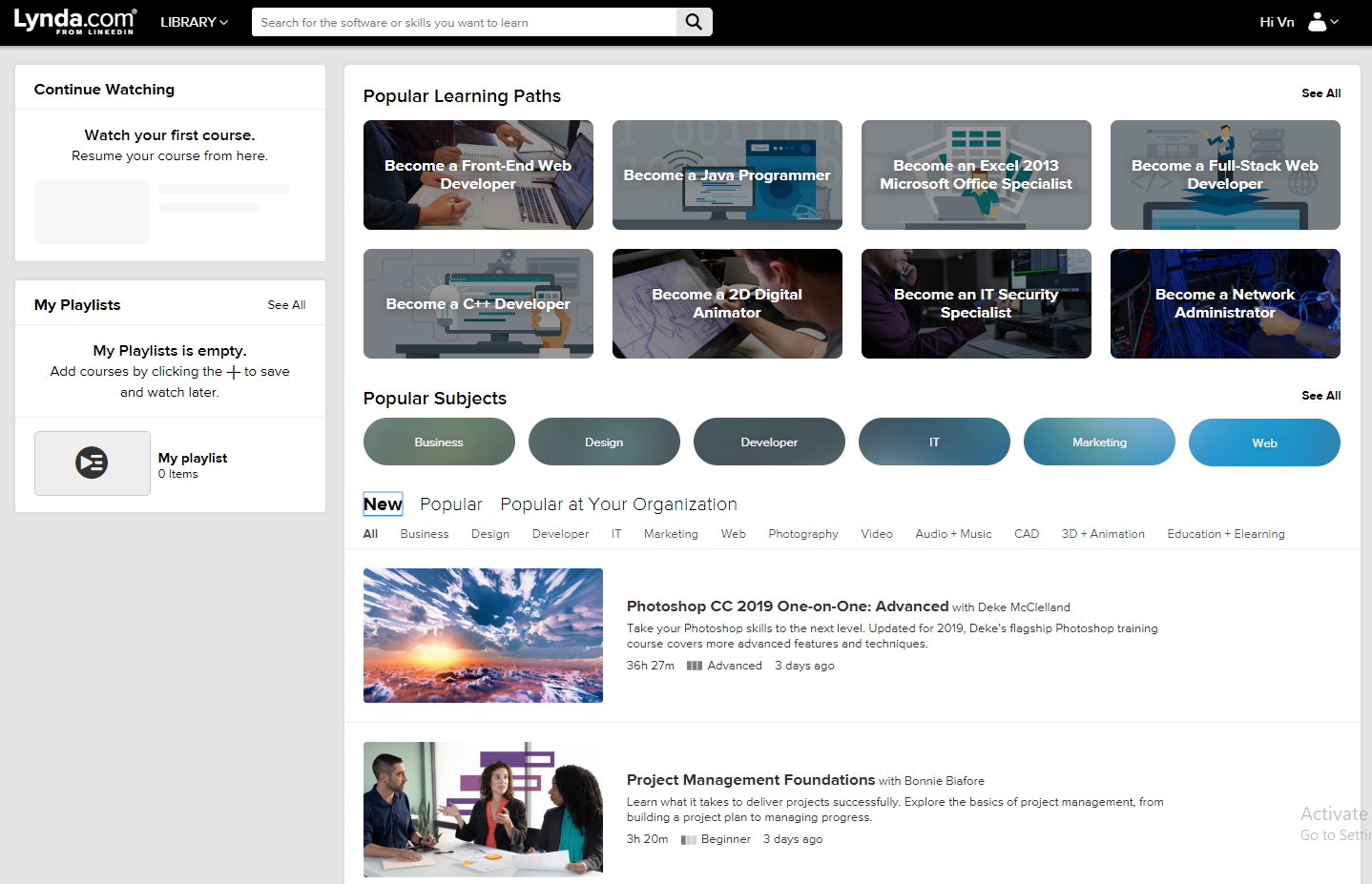 Tài Khoản Lynda Premium